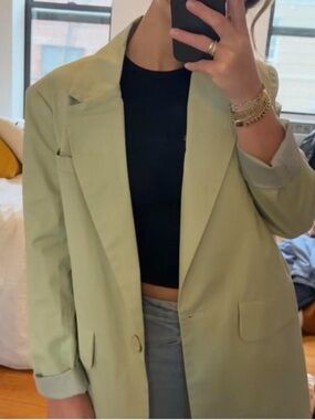 Women's Light Green Oversized Single-Button Blazer